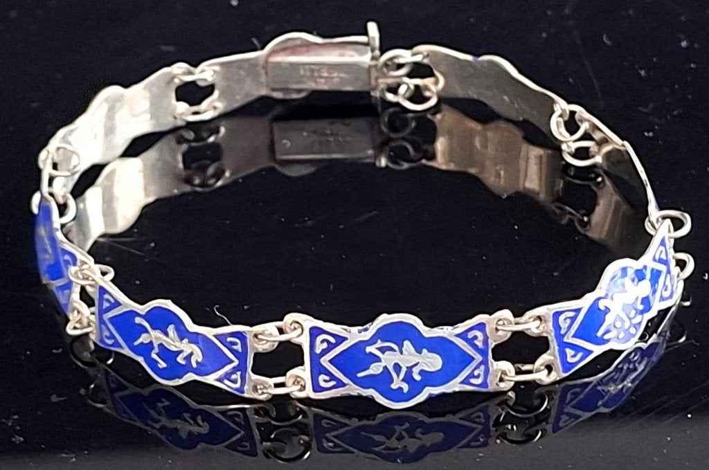 Antieke Siam Sterling Zilver Armband Blauw Ca 1920, Ophalen of Verzenden, Zilver, Armband