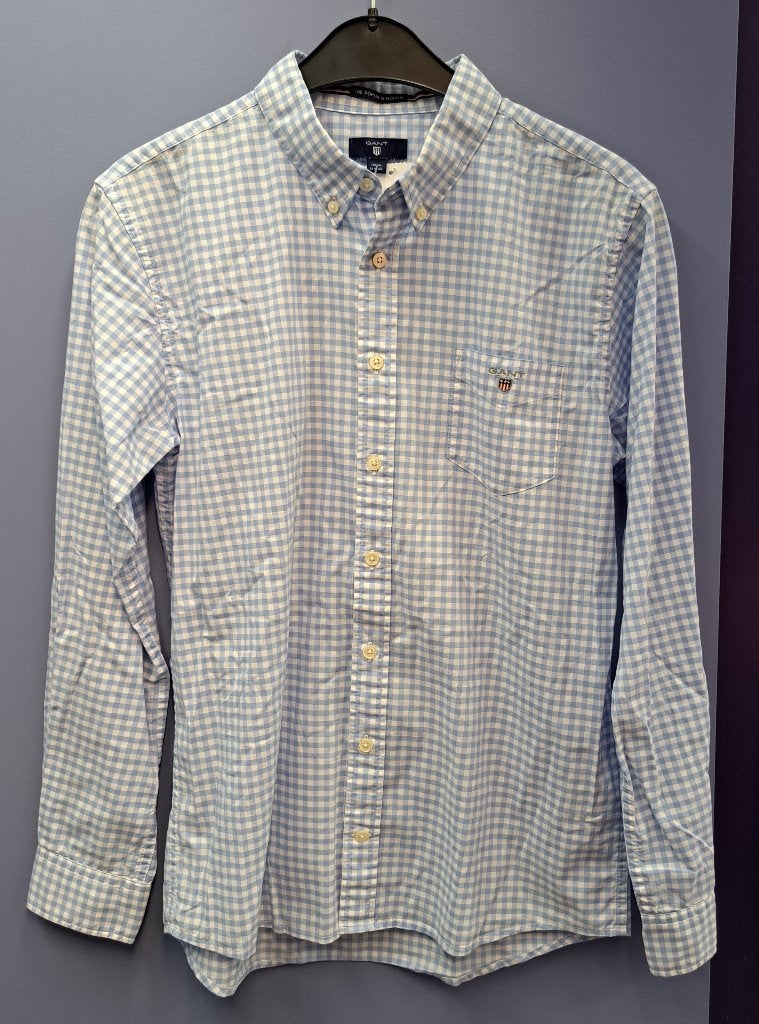 Gant overhemd licht blauw wit geblokt voor 164-170 nr 48068