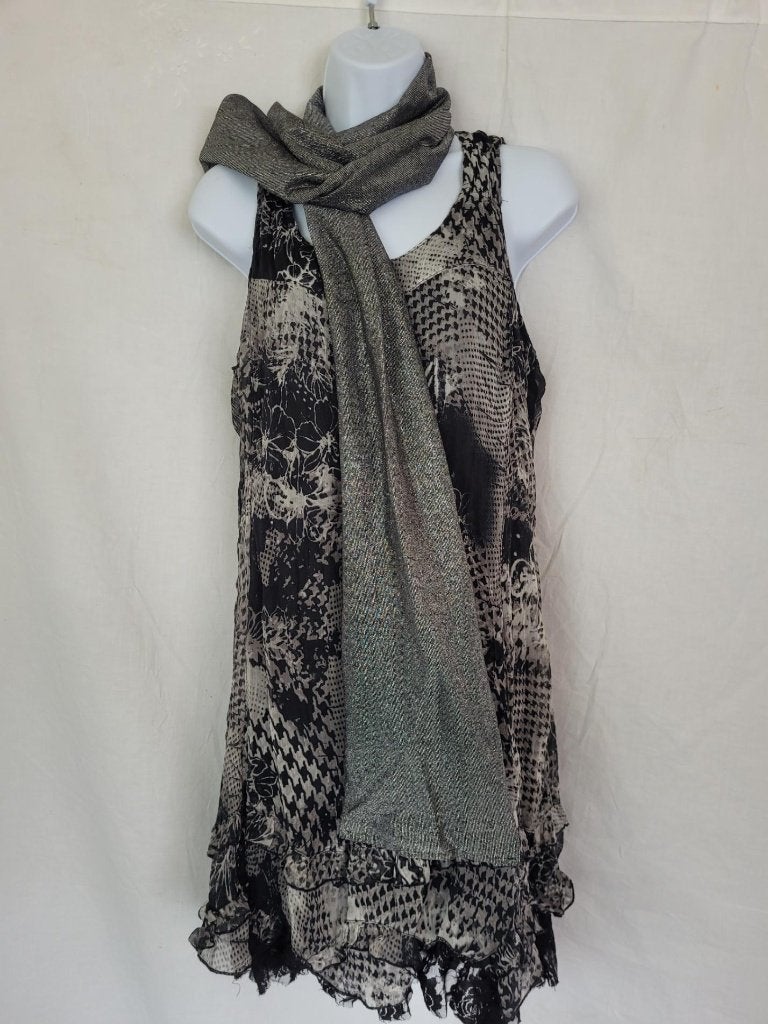 Leuke zilveren sjaal dubbellaags glitterdraad 19x145, Kleding | Dames, Mutsen, Sjaals en Handschoenen, Maat 38/40 (M), ., Ophalen of Verzenden