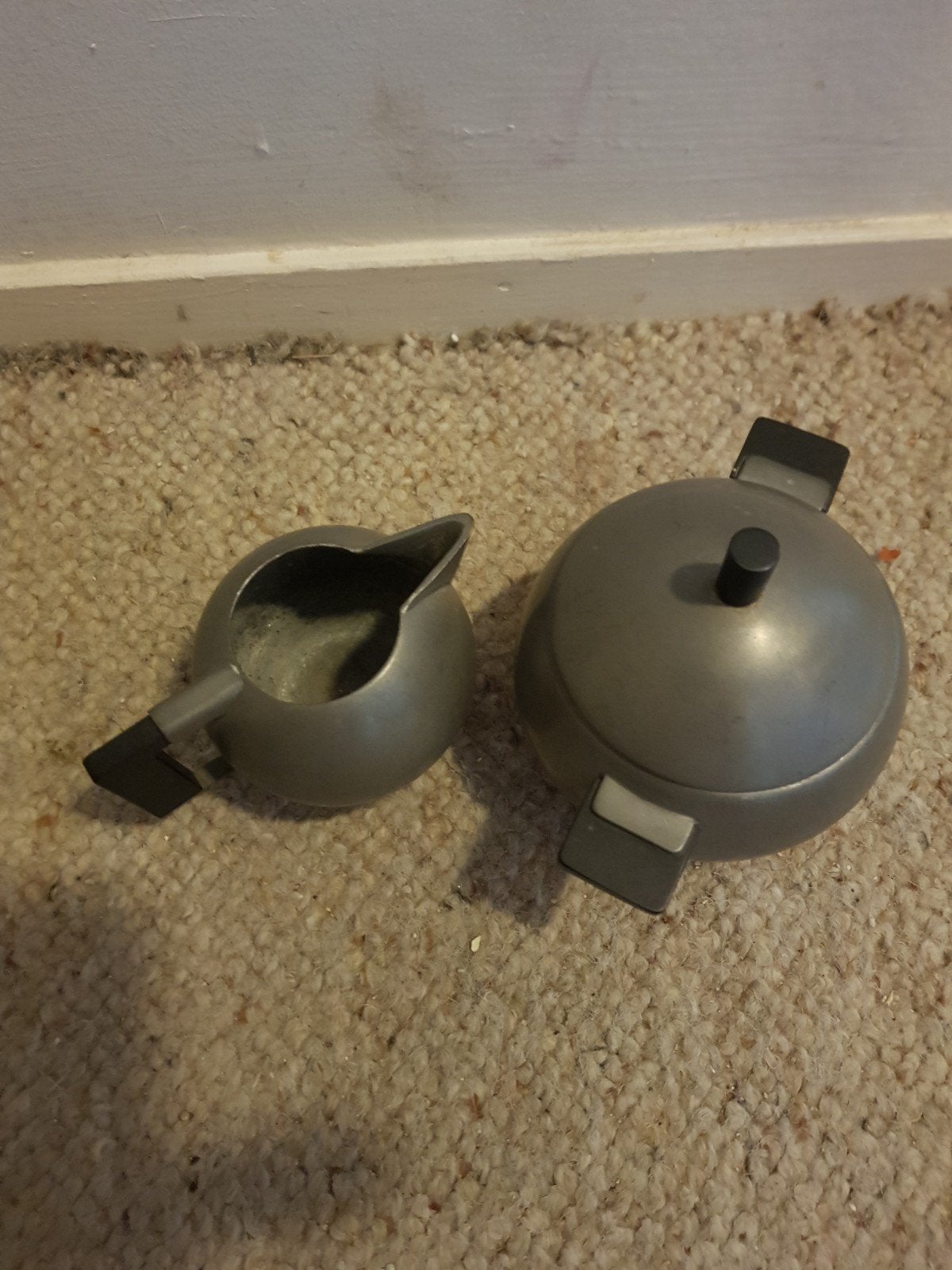 Tinnen roomkannetje en suikerpot., Ophalen, Overige materialen, Pot, Bus of Blik