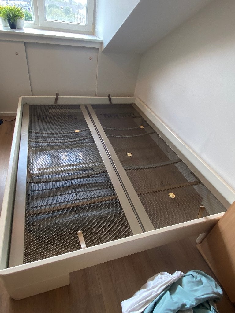 Auping extra lang 160 x 210 verstelbare spiralen + matrassen, Ophalen, 210 cm, Tweepersoons, Crème