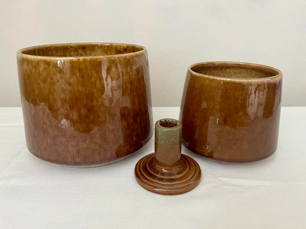 2 x cognac bruine Hema bloempot + kandelaar, nieuw, Ophalen, Overige materialen, Bruin, Nieuw