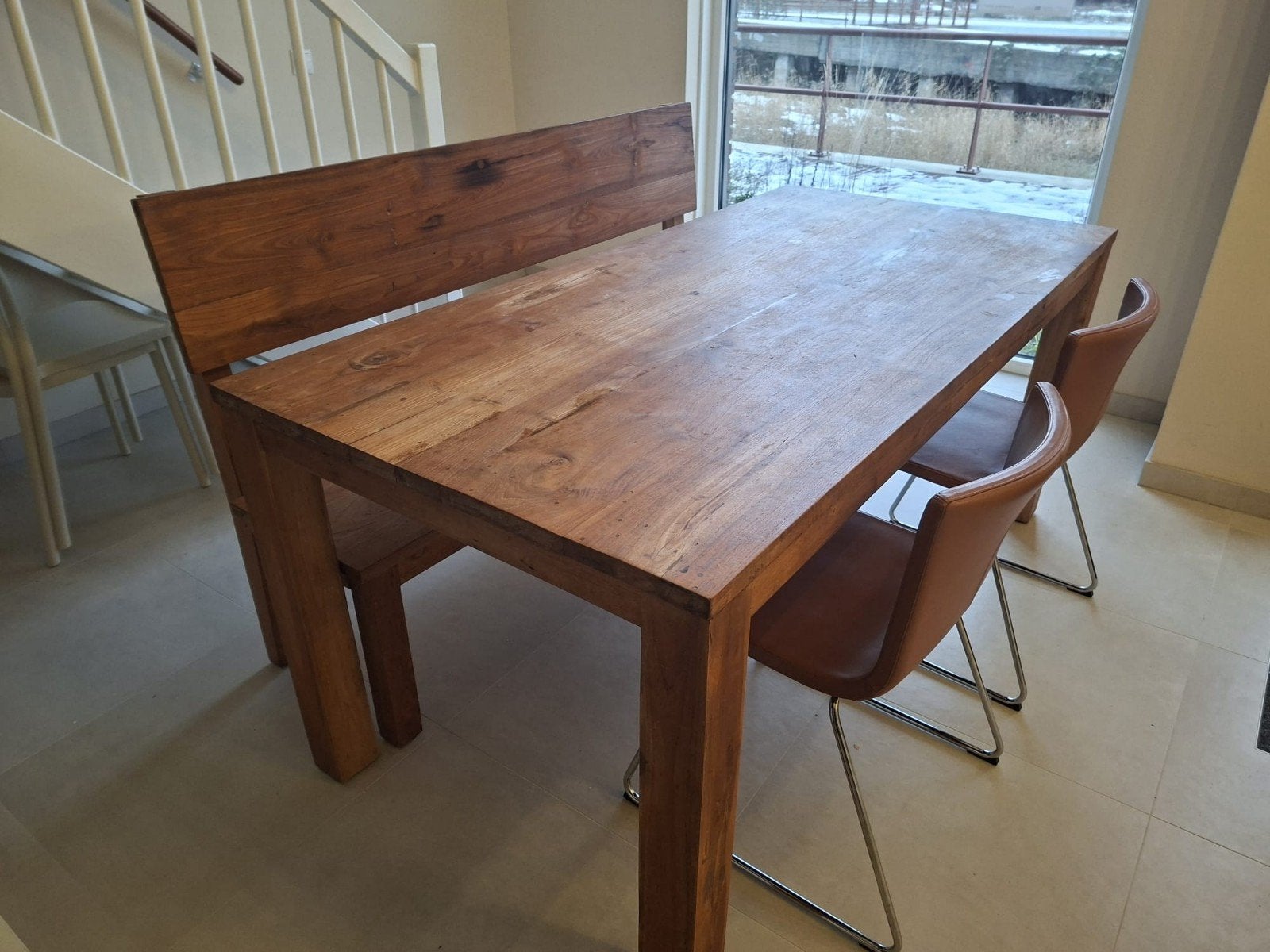 Teakhouten eettafel met stoelen, Ophalen, Gebruikt, 4 tot 6 stoelen