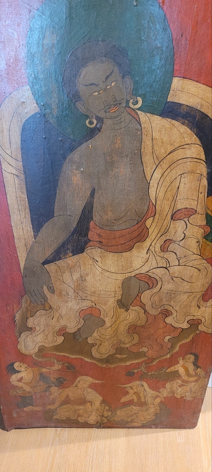 Antiek Tibetaans Tempel Deur, Antiek en Kunst, Kunst | Niet-Westerse kunst, Schilderij, Rood, Handgemaakt, Tibet