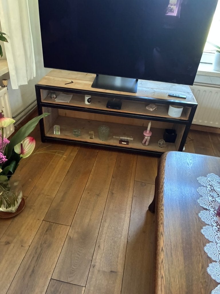 tvkastje van gebr steigerhout en staal, Ophalen, 100 tot 150 cm, Nieuw, Minder dan 100 cm
