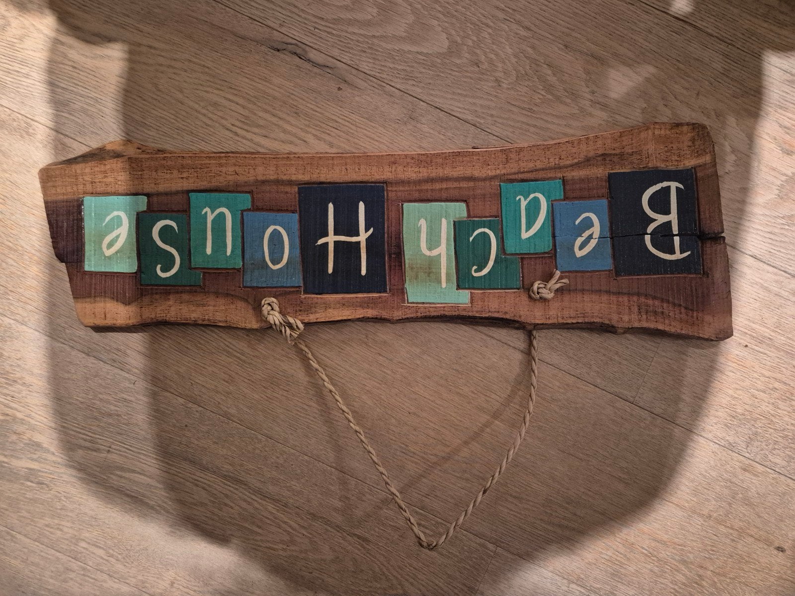 Houten 'Beach House' wanddecoratie, Huis en Inrichting, Woonaccessoires | Wanddecoraties, Ophalen, Gebruikt, Hout, Meerkleurig