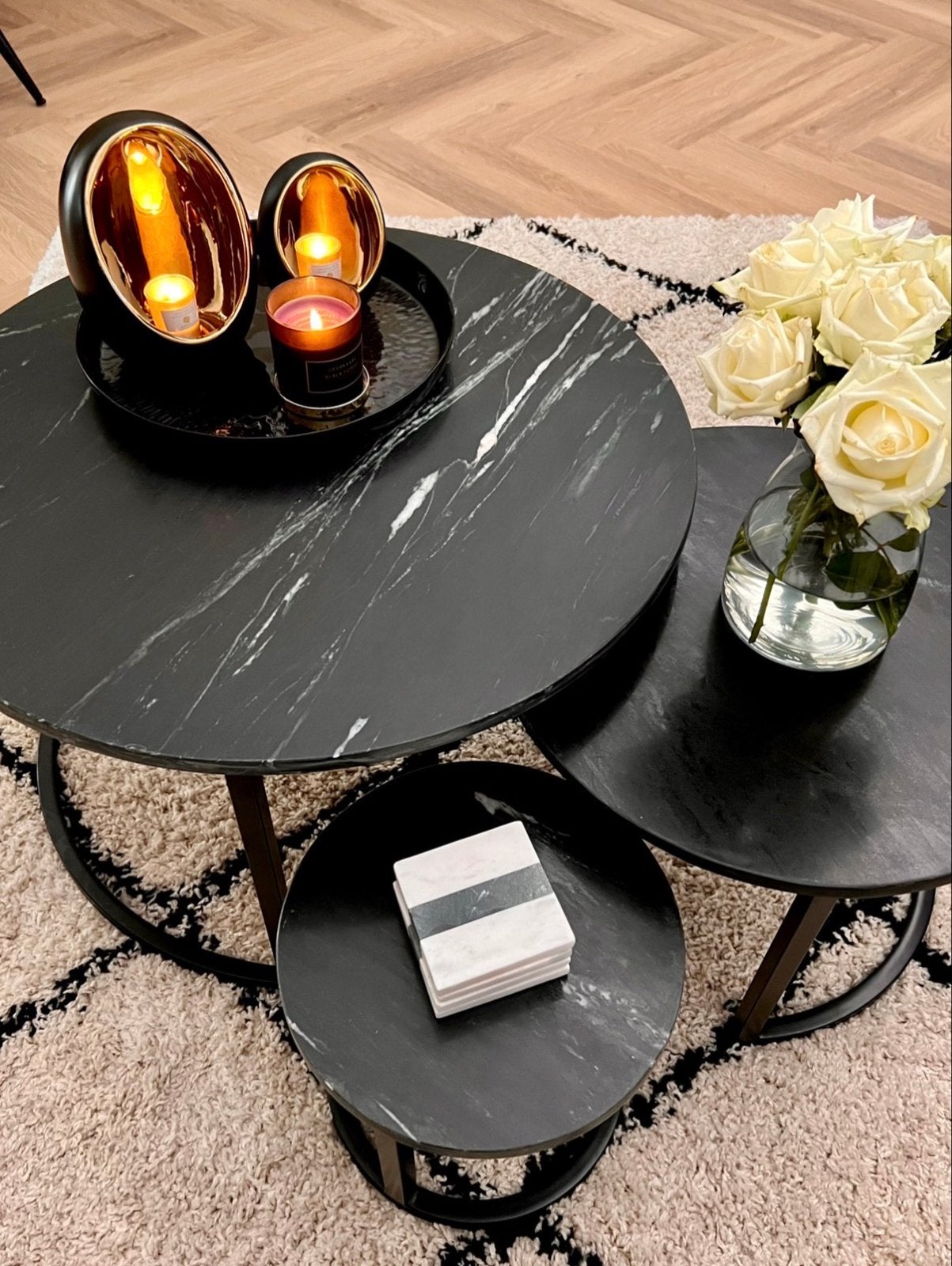 Marmeren salontafel set 3 stuks - Woonexpress, Huis en Inrichting, Ophalen, Overige materialen, Gebruikt, 50 tot 100 cm