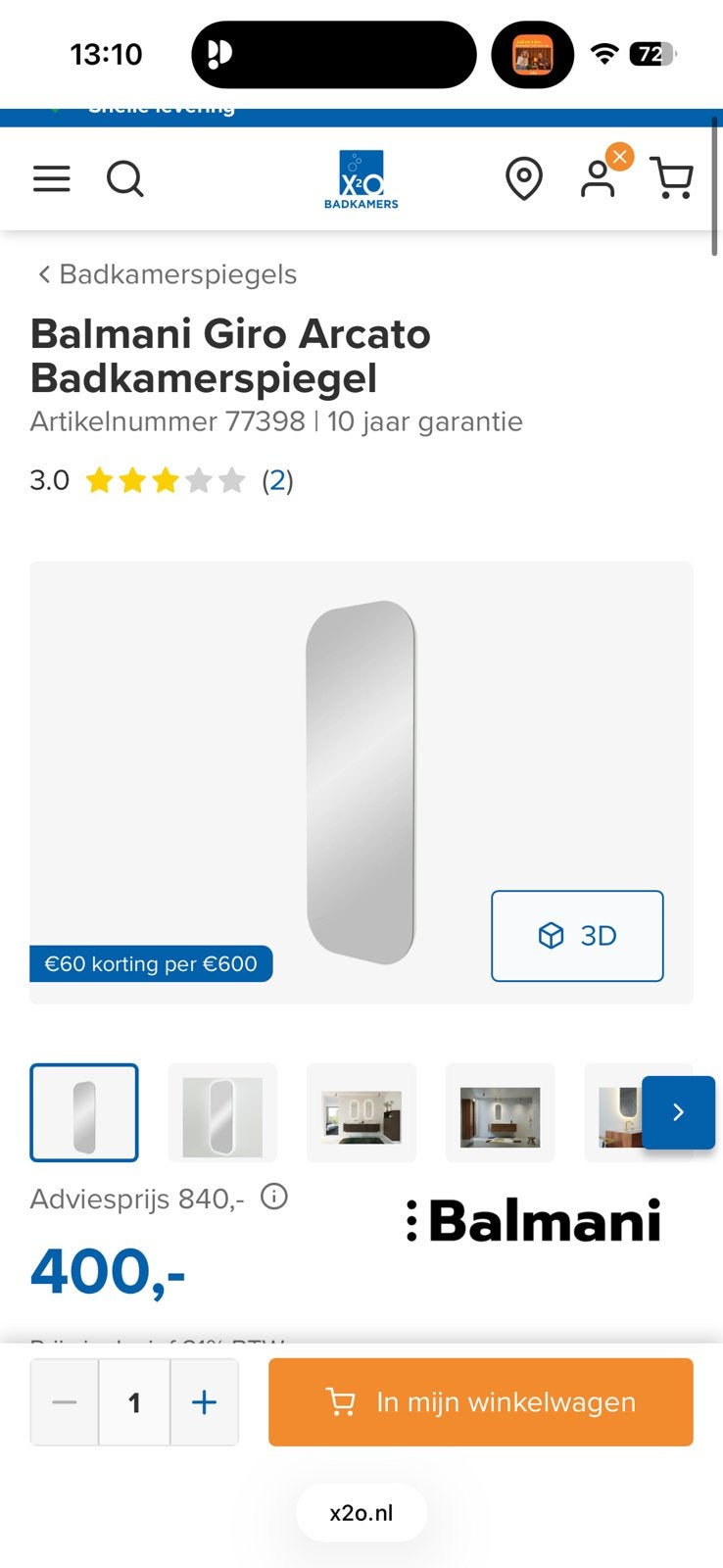 Balmani Badkamer Spiegel Nieuw 2 Stuks, Huis en Inrichting, Ophalen, Nieuw, Overige typen, Minder dan 100 cm