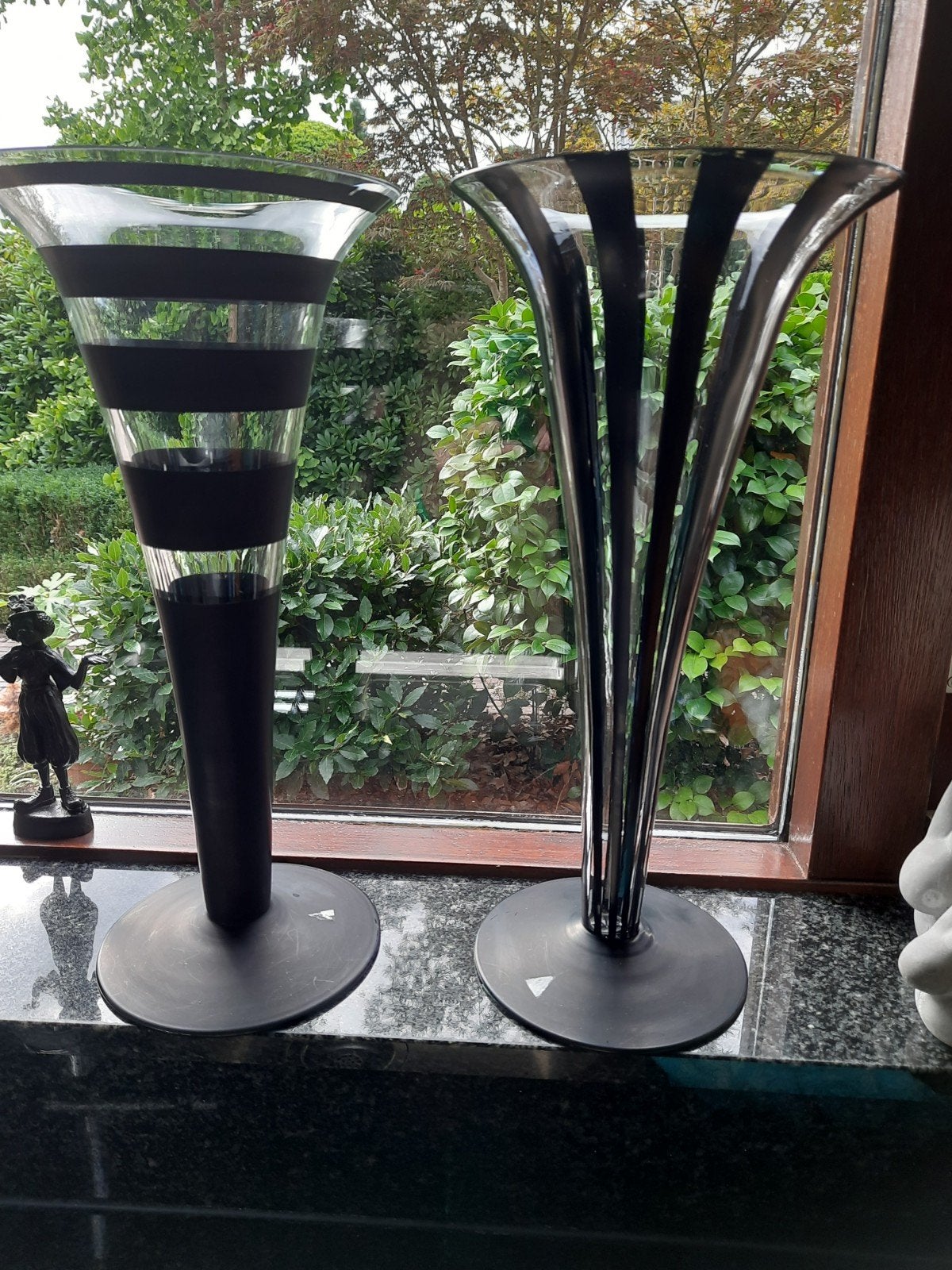 Twee mooie kelk vazen van glas., Ophalen, 40 cm, Handgemaakt, Glas