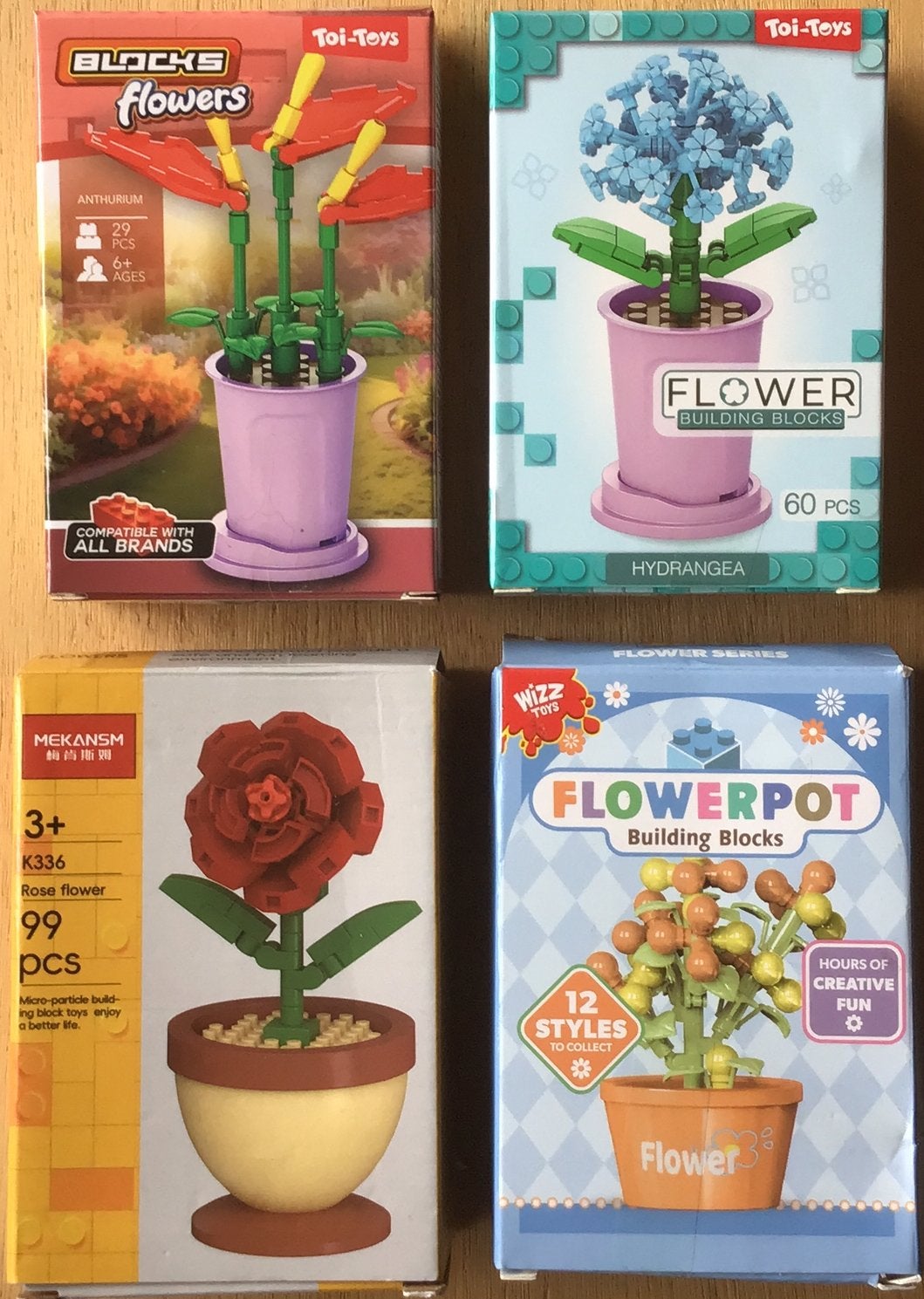 Mini blocks / nano blocks bloemen (4x) - 2 NIEUW & 2 ZGAN, Ophalen of Verzenden, Zo goed als nieuw, Overige merken