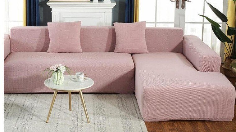 Stretch Bankhoes voor hoekbank, 2 delig, roze, Huis en Inrichting, Ophalen, 250 tot 300 cm, Hoekbank, Stof