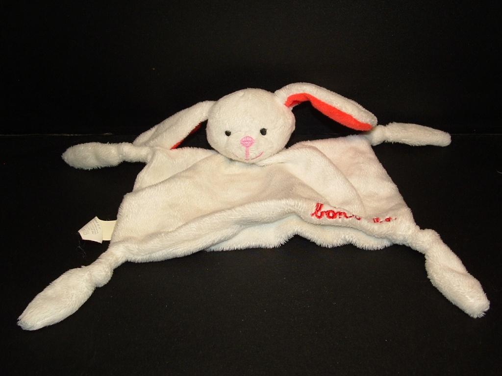 BONBEBE KONIJN KNUFFELDOEKJE VELOURS WIT MET RODE, Verzenden, Nieuw, Overige typen