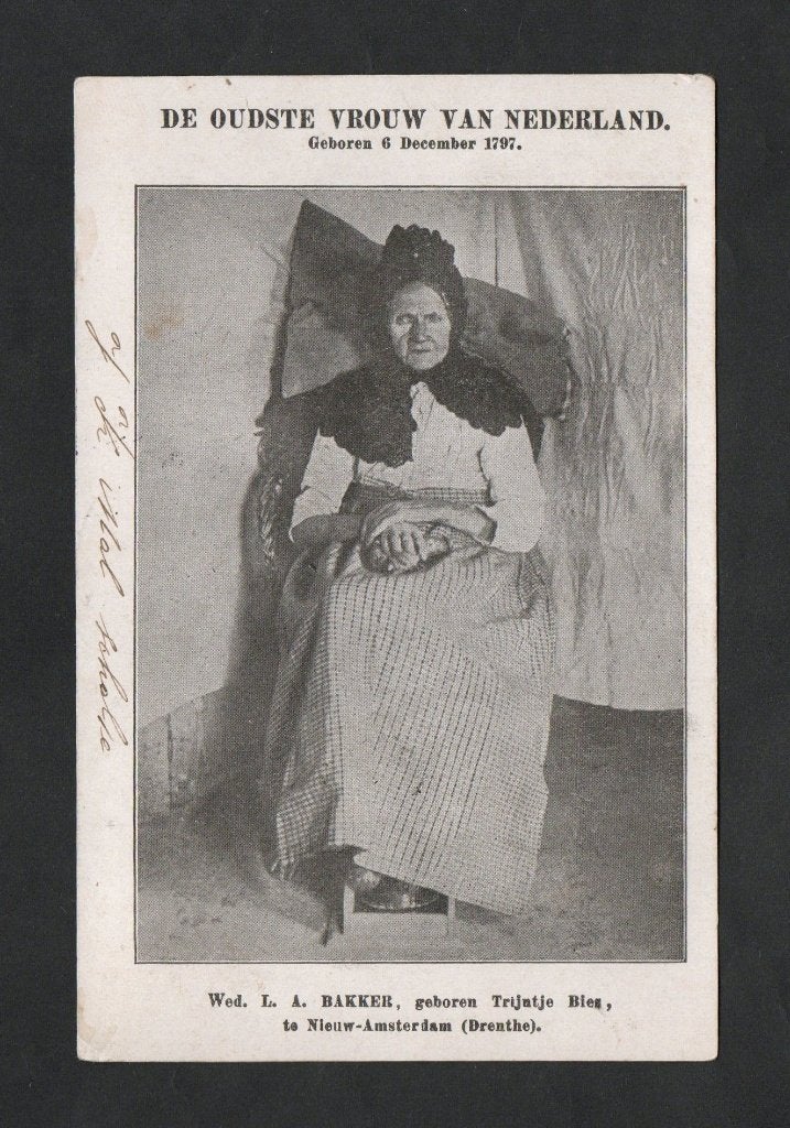 Nieuw-Amsterdam Trijntje Bakker-Bies Oudste Vrouw Nederland., Ophalen of Verzenden, Voor 1920, Gelopen, Drenthe
