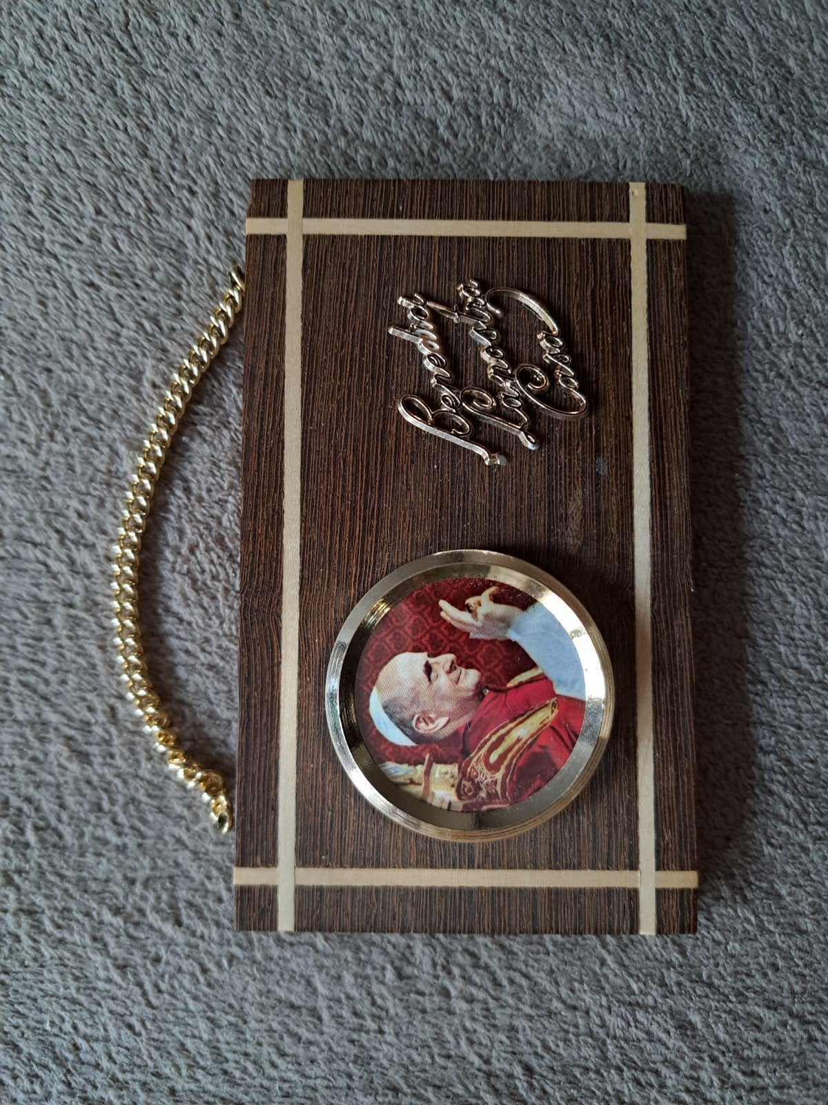 Vintage houten wanddecoratie Paus Johannes Paulus II, Ophalen of Verzenden