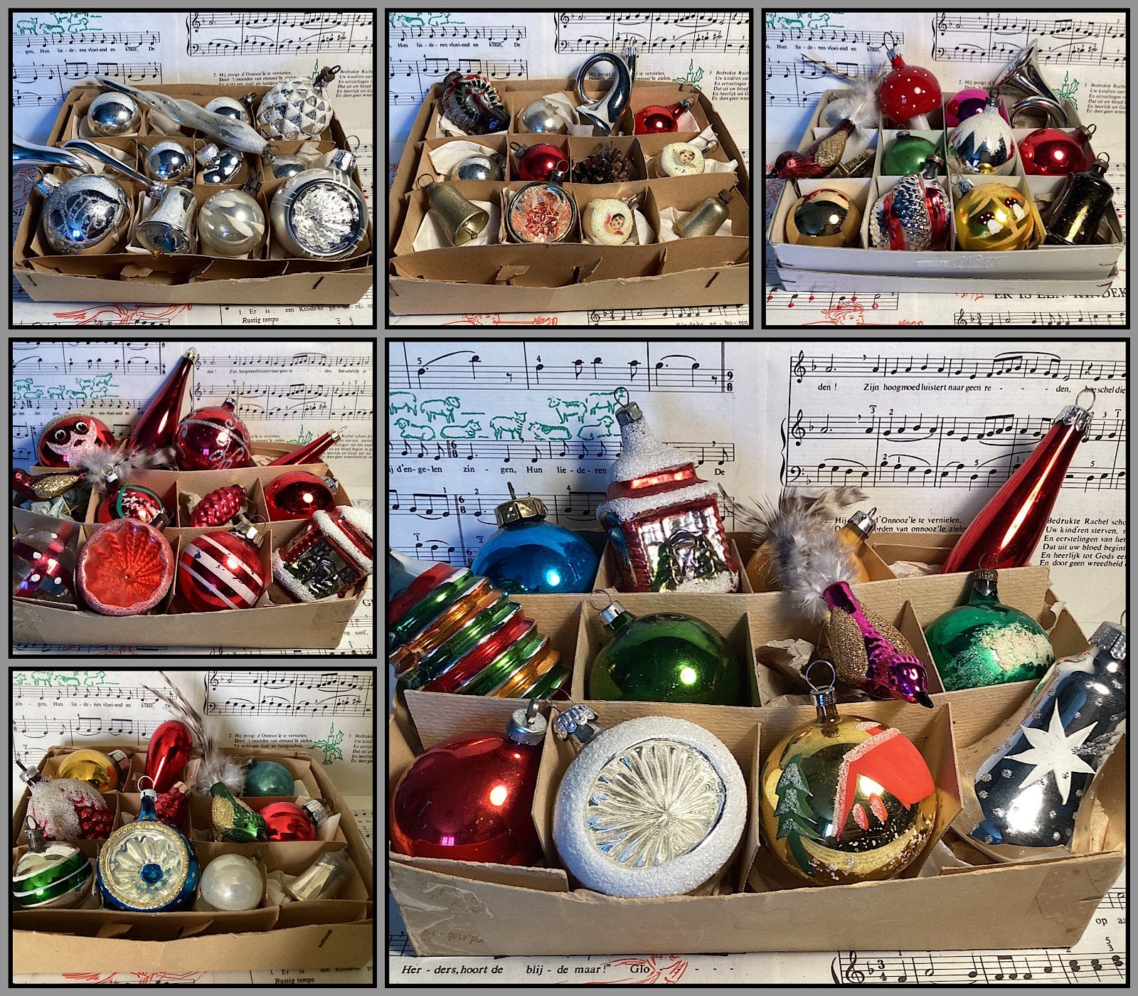 Dozen met 12 oude glazen kerstballen van 7,50 tot 27,50 max, Diversen, Ophalen of Verzenden, Zo goed als nieuw