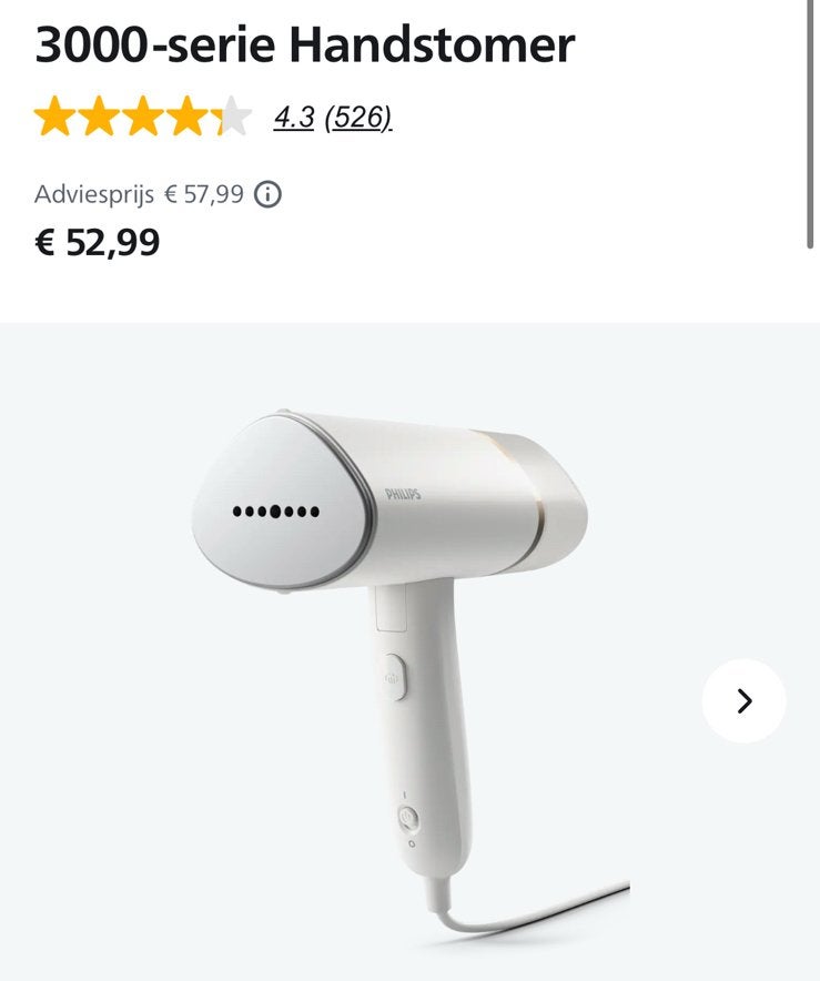 Philips 3000-serie Handstomer - Wit in goede staat, Ophalen of Verzenden, Zo goed als nieuw, Kledingstomer