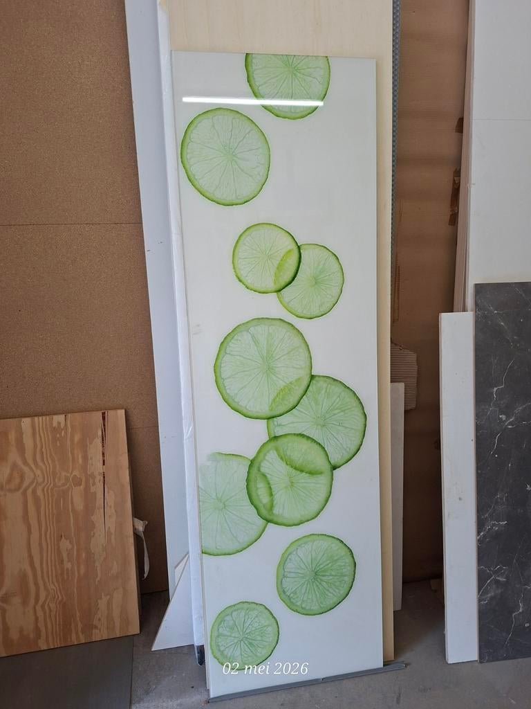 Hardglazen Keuken Achterwand met Limoenprint - 54.5x180cm, Ophalen