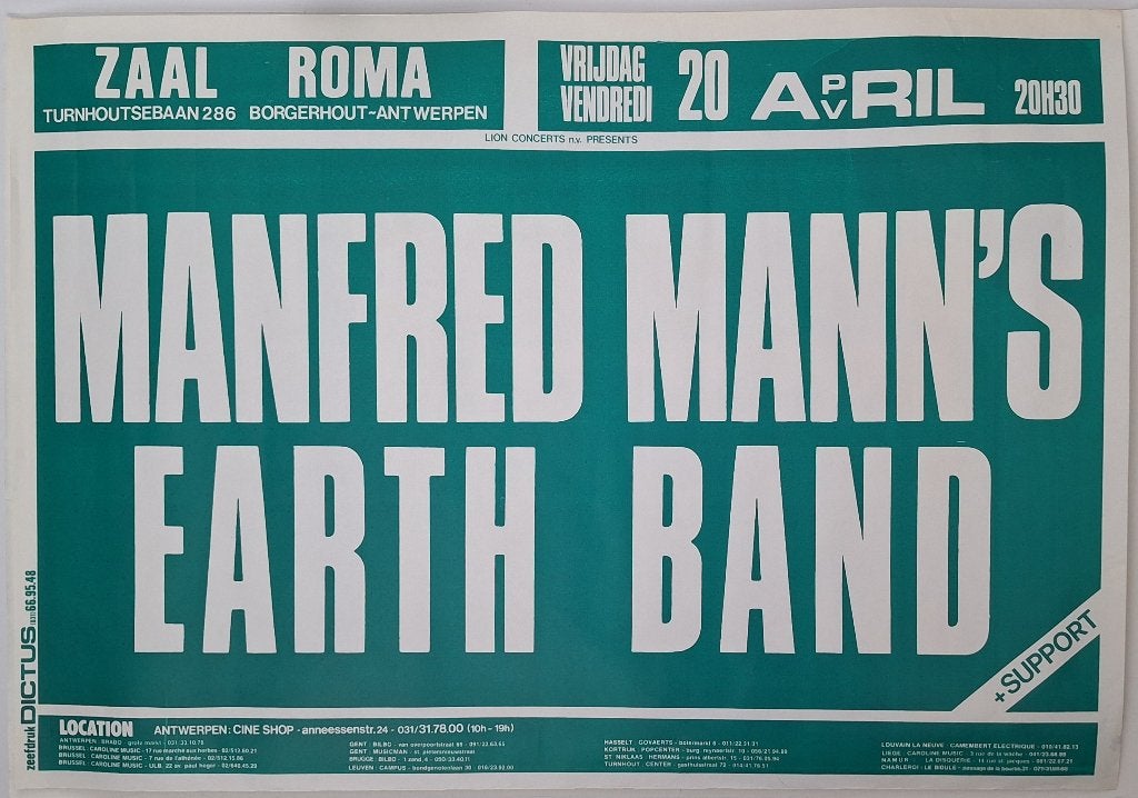 Manfred Mann’s Earth Band concert poster Roma Antwerpen 1979, Ophalen of Verzenden, Gebruikt, Poster, Artwork of Schilderij