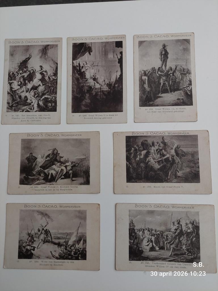 30 tal Boon's Cacao Wormerveer Historische plaatjes, Gebruikt, Verzenden, Voor 1940, Prent