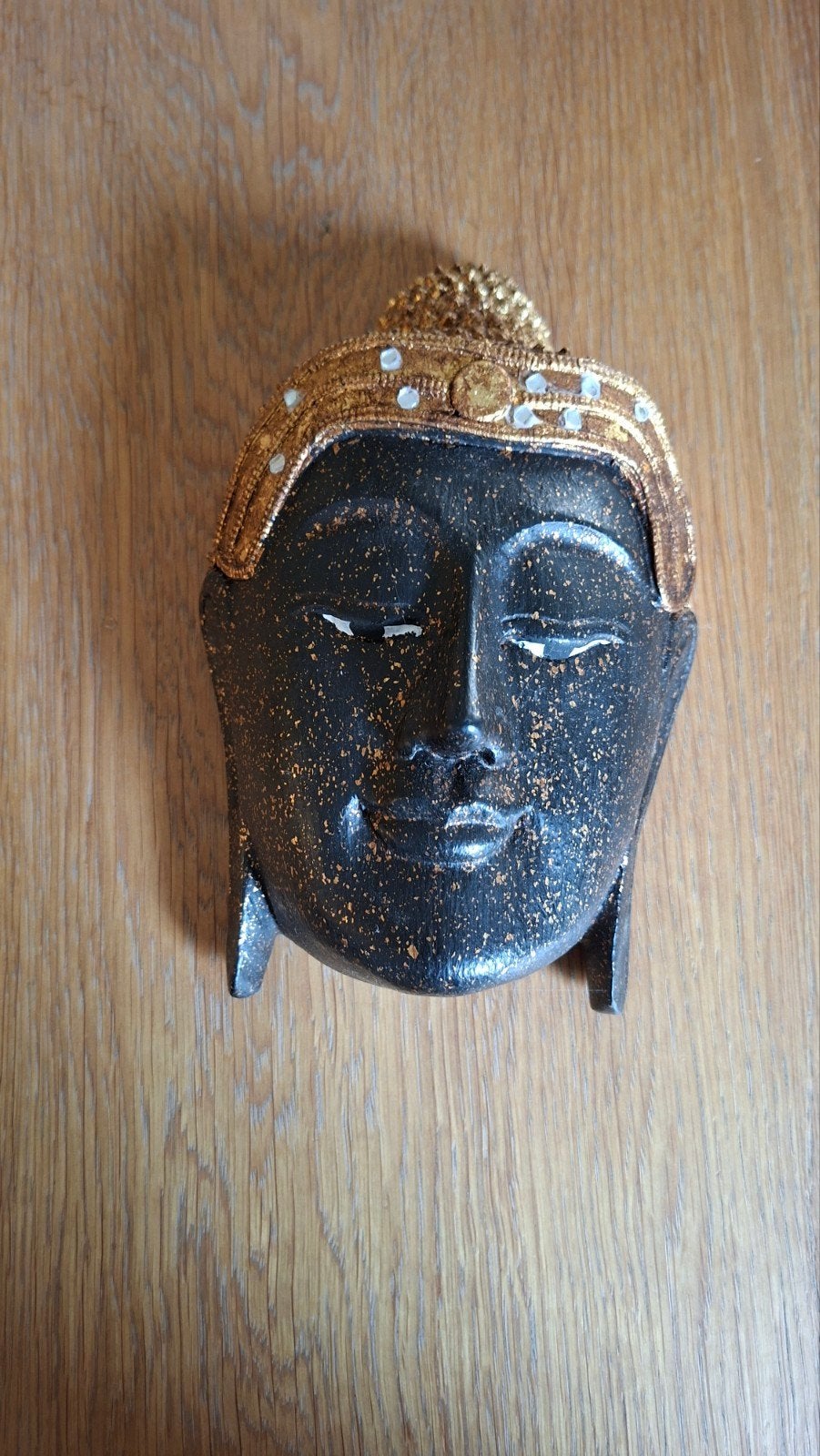 Boeddha Masker Wanddecoratie - Goud en Zwart, Gebruikt, Ophalen of Verzenden, Meerkleurig, Gouden accenten