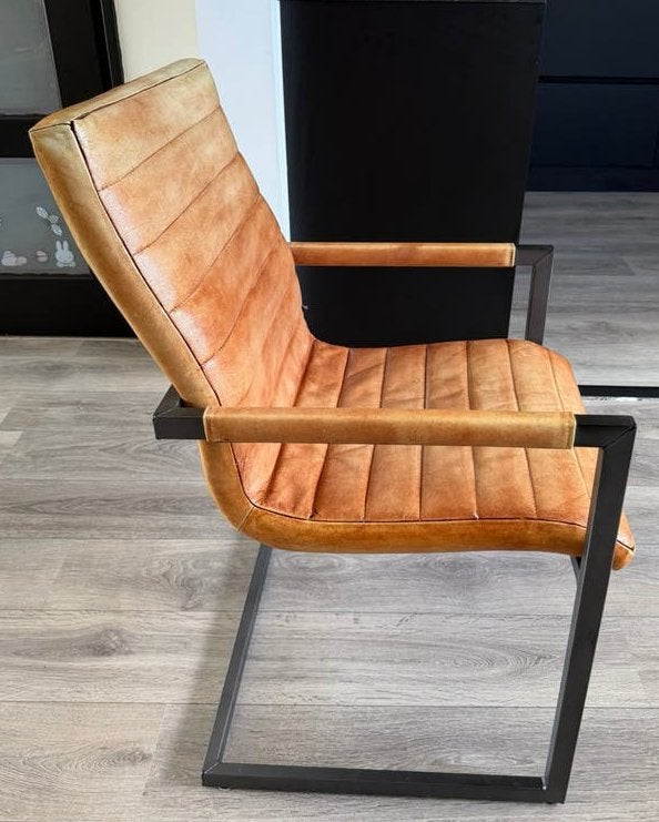 Stoel Cognac 4x, Ophalen, Gebruikt, Bruin, Leer