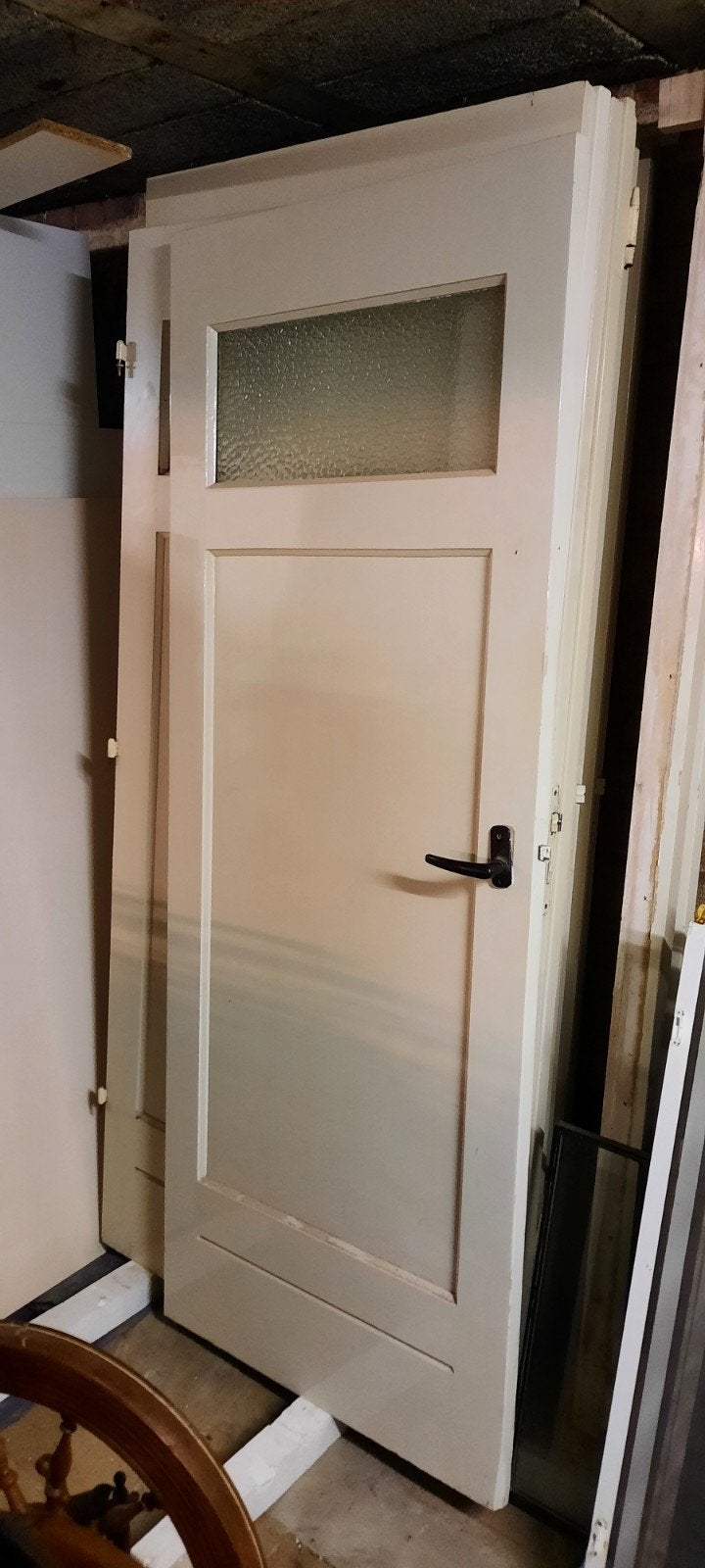 3 originele houten jaren '30 stompe deuren met raam, Ophalen, Gebruikt