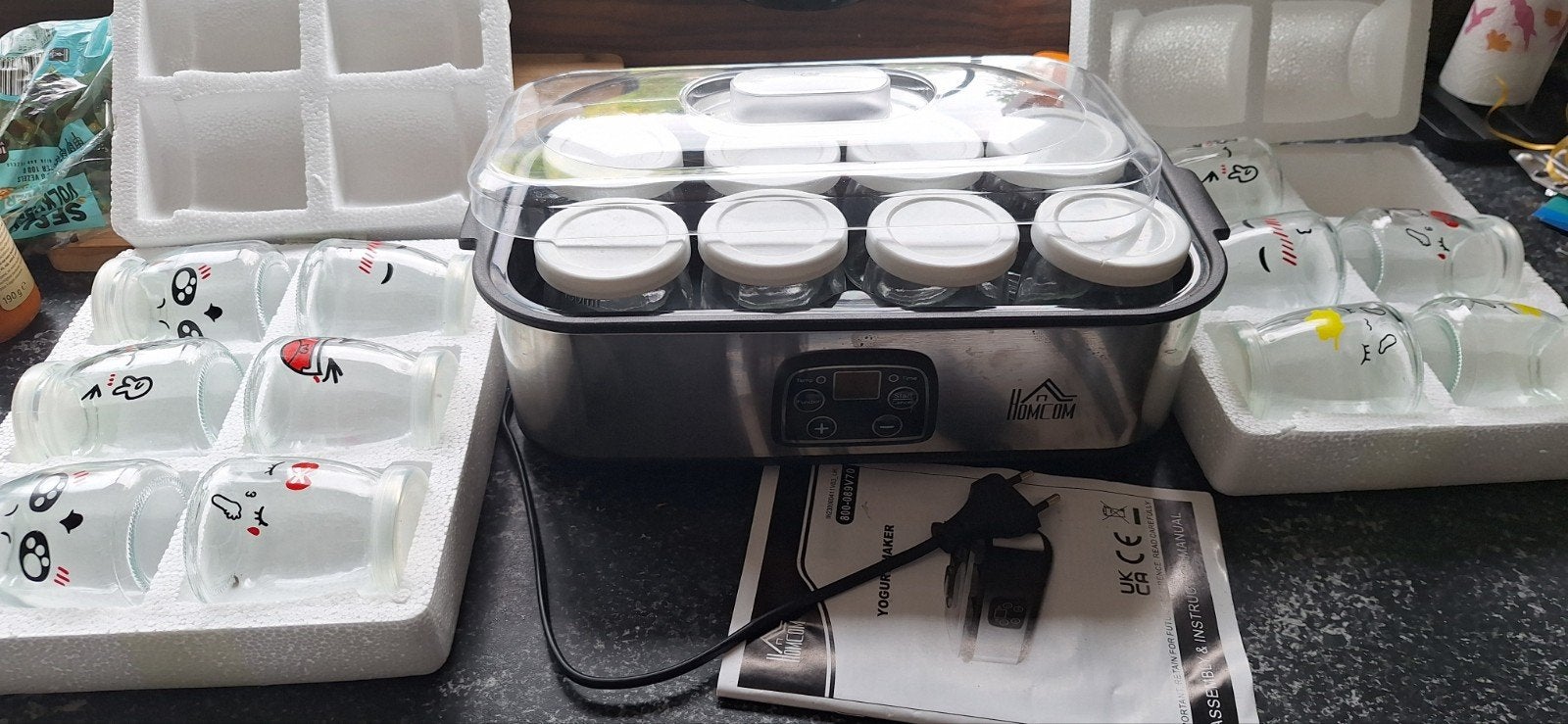 HOMCOM Yoghurtmaker met 19 potjes - Zo goed als nieuw, Overige typen, Zilver, Ophalen of Verzenden, Zo goed als nieuw