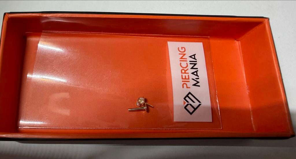 14 karaat gouden insteek labret met steentje, Sieraden, Tassen en Uiterlijk, Piercings, Zo goed als nieuw, Lip- of Labretpiercing