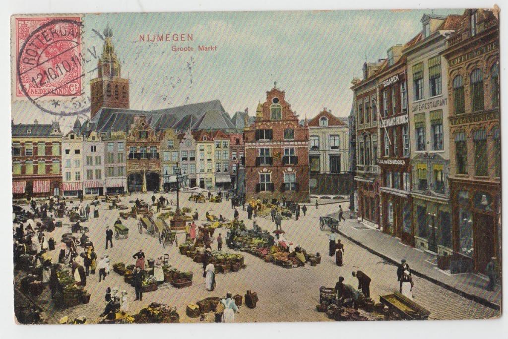 630 Nijmegen 1910 Groote Markt met Handkarren Kraampjes B1, Verzenden, Voor 1920, Gelopen, Gelderland