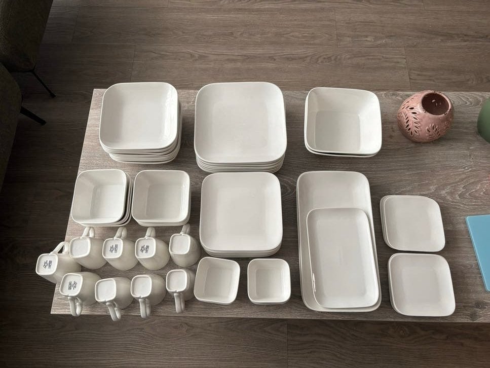 Uitgebreid wit servies - Square New Bone China, Ophalen, Gebruikt, Effen, Porselein