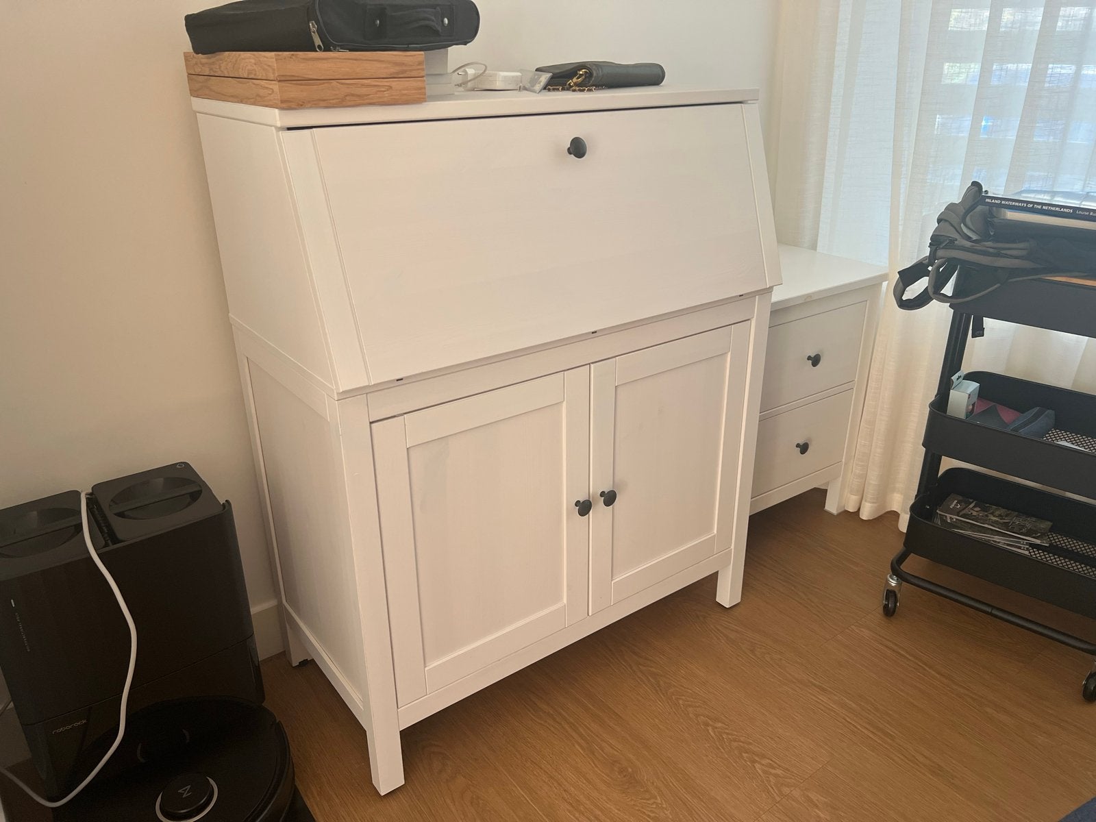 IKEA HEMNES secretaire wit gebeitst compact bureau, Huis en Inrichting, Ophalen, Opbergruimte, Zo goed als nieuw, IKEA