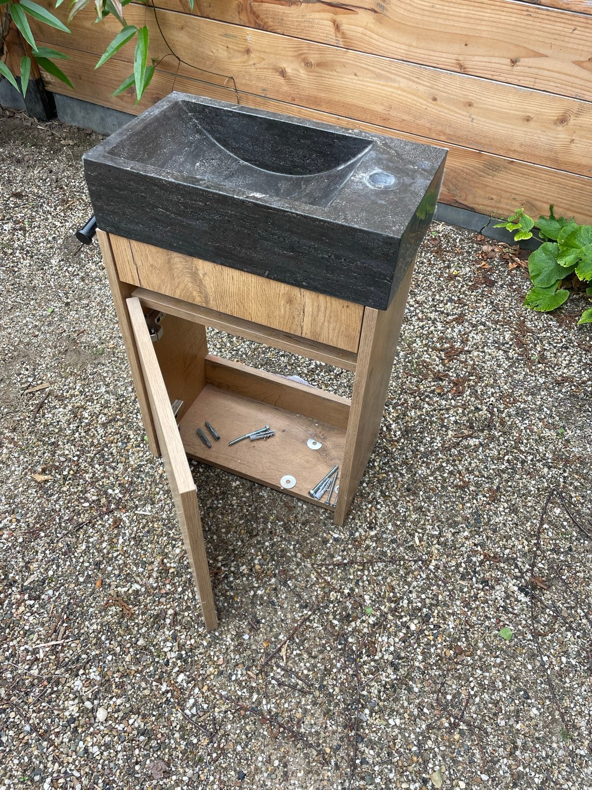 Wastafelmeubel met natuurstenen wasbak, Ophalen, Minder dan 50 cm, Gebruikt, Minder dan 100 cm