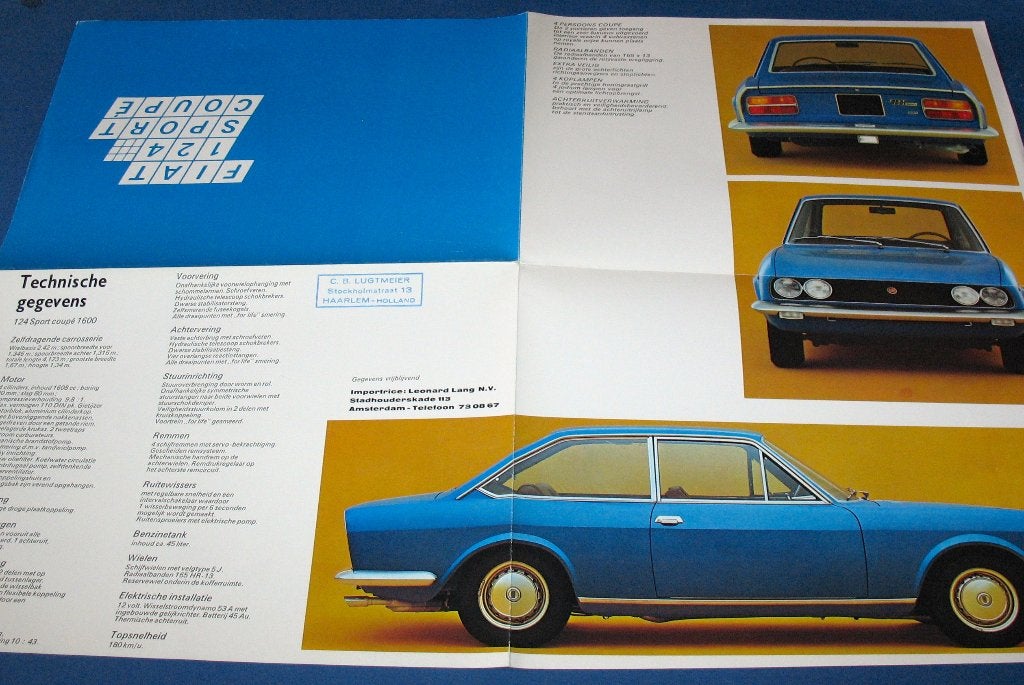Folder autofolder Fiat 124 Sport Coupe 1600, Ophalen of Verzenden, Zo goed als nieuw, Overige merken