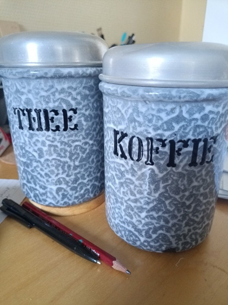 Vintage Koffie- en Theebussen - Emaille Look, Ophalen