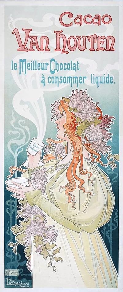 Unieke Cacao van Houten Wereld Art Nouveau dag Print Poster, Verzenden, Nieuw, Reclamebord