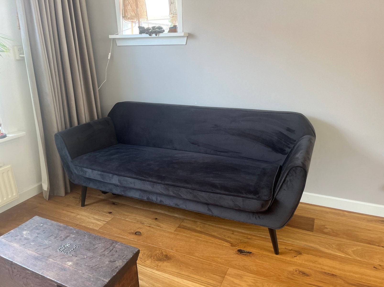 Woood zwart  velvet bankje, Ophalen, 150 tot 200 cm, Tweepersoons, 75 tot 100 cm