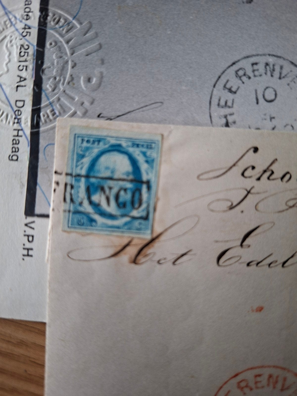 Nederland 1852 Willem III 5ct donker tot lichtblauw op brief, Verzenden, Beschreven, Nederland