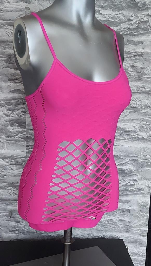 Sexy roze fishnet jurkje M /L, Kleding | Dames, Maat 38/40 (M), Ophalen of Verzenden, Zo goed als nieuw, Roze