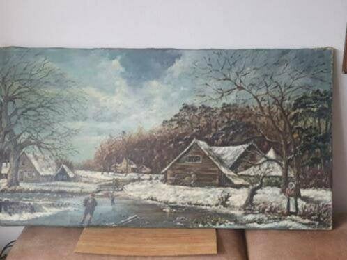 Schilderij Prachtig groot winterlandschap C.H. Leussink, Ophalen