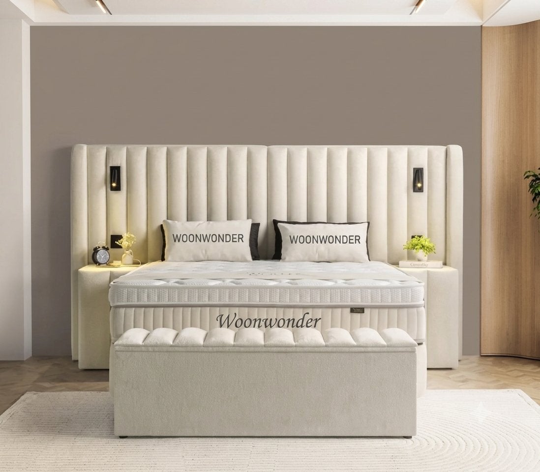 Luxe Boxspring Bed met Opbergruimte en Hoofdbord, Ophalen, Stof, 160 cm, Nieuw
