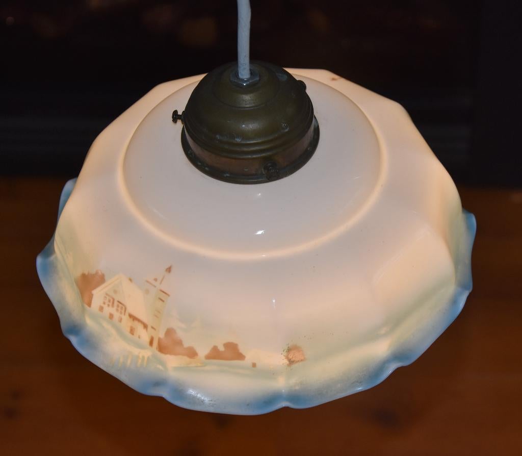 Vintage Glazen Hanglamp, Ophalen, Gebruikt, Vintage, Minder dan 50 cm