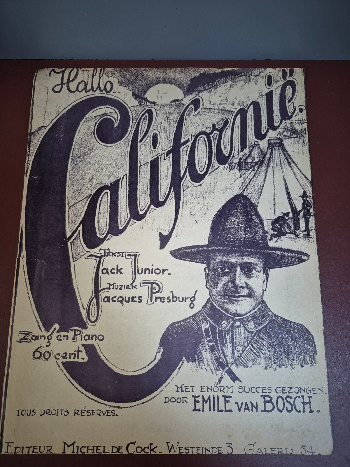 Hallo Californie - Oude bladmuziek Zang en Piano, Ophalen of Verzenden