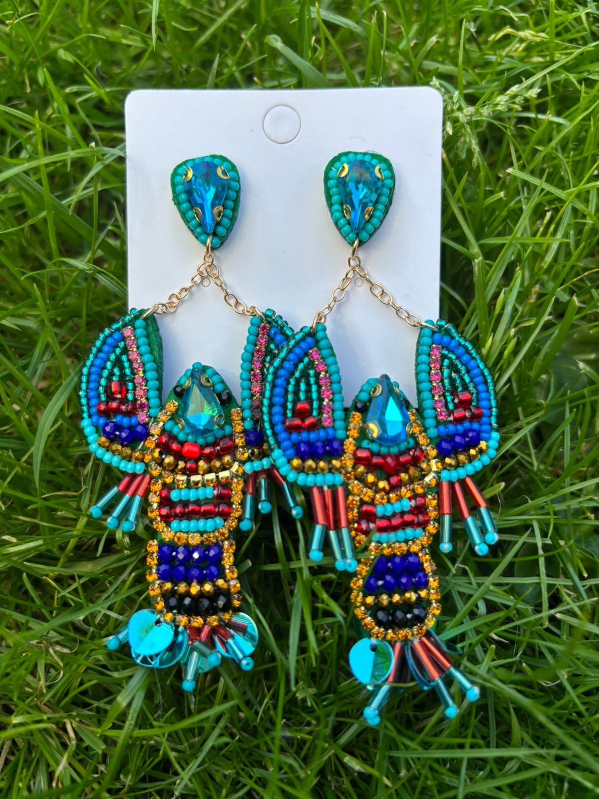 Statement kreeft oorbellen blauw of rood een eyecatcher!, Ophalen of Verzenden, Nieuw, Blauw, Overige materialen