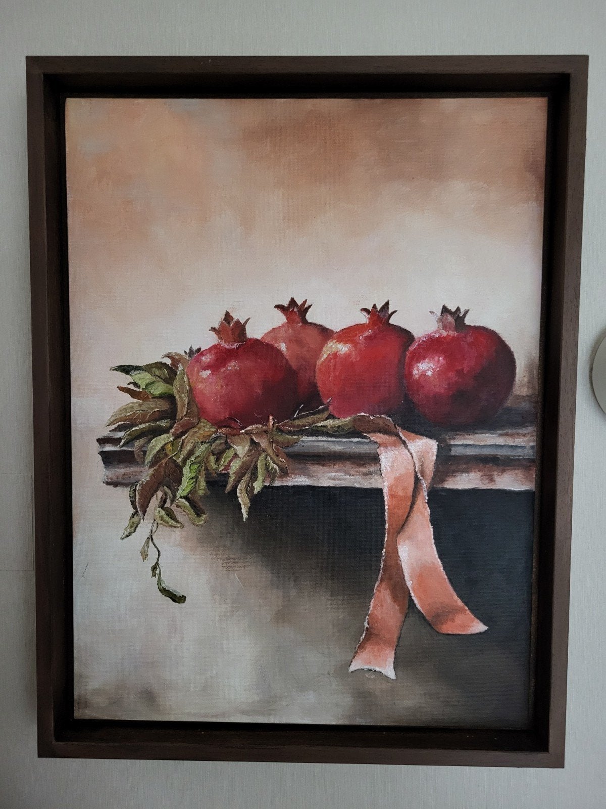 Schilderij granaatappels VERKOCHT !, Minder dan 50 cm, Oorspronkelijke maker, Nieuw, Ophalen of Verzenden