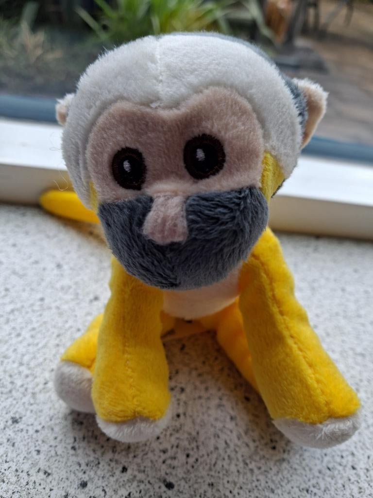 Doodshoofdaapje aap uit Petjes World dierentuin Apenheul, Kinderen en Baby's, Speelgoed | Knuffels en Pluche, Geel, Wasbaar, Ophalen of Verzenden