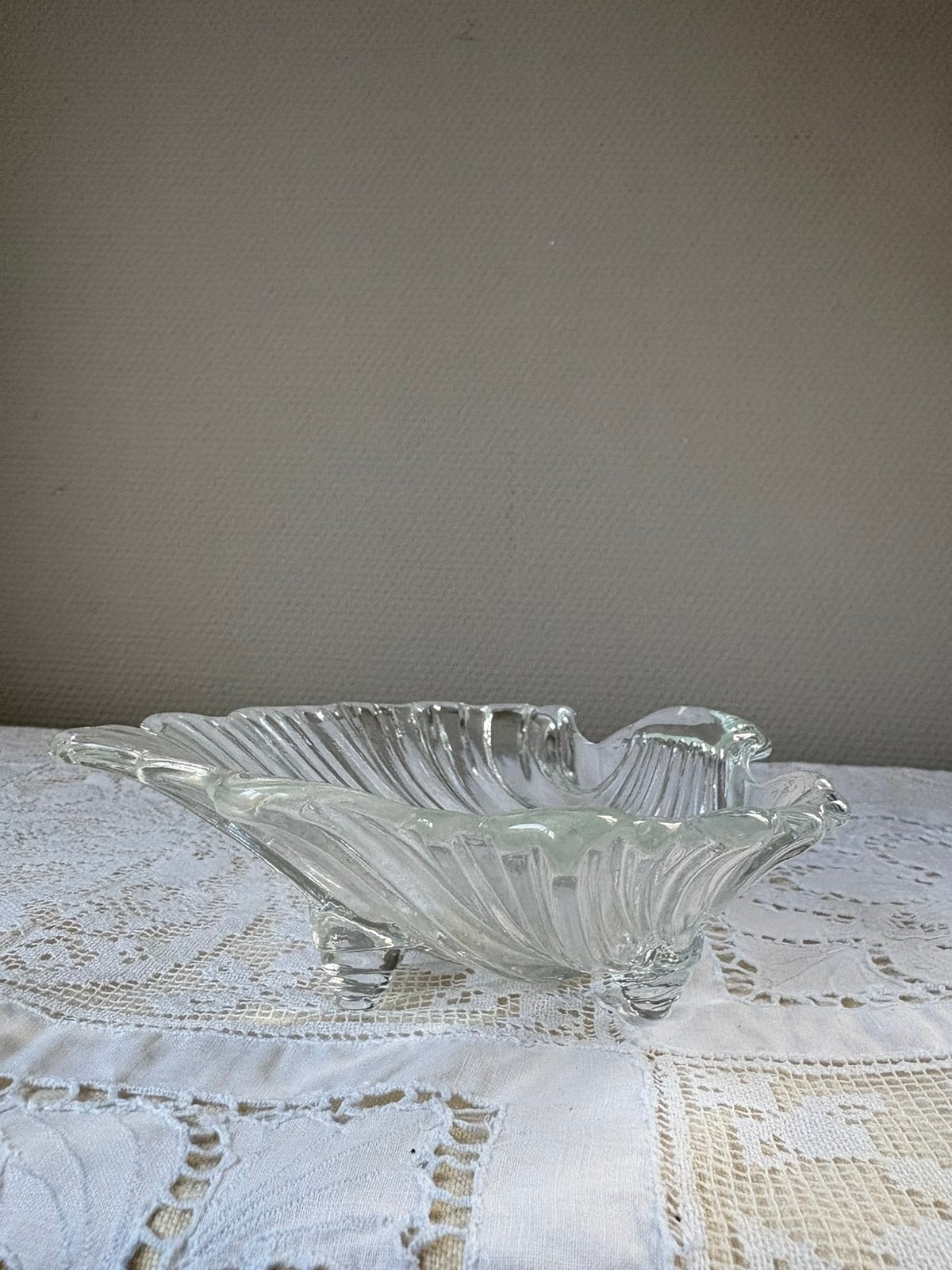 Vintage helder glazen schelp schaaltje|, Schaal, Handgemaakt, Ophalen of Verzenden, Overige vormen