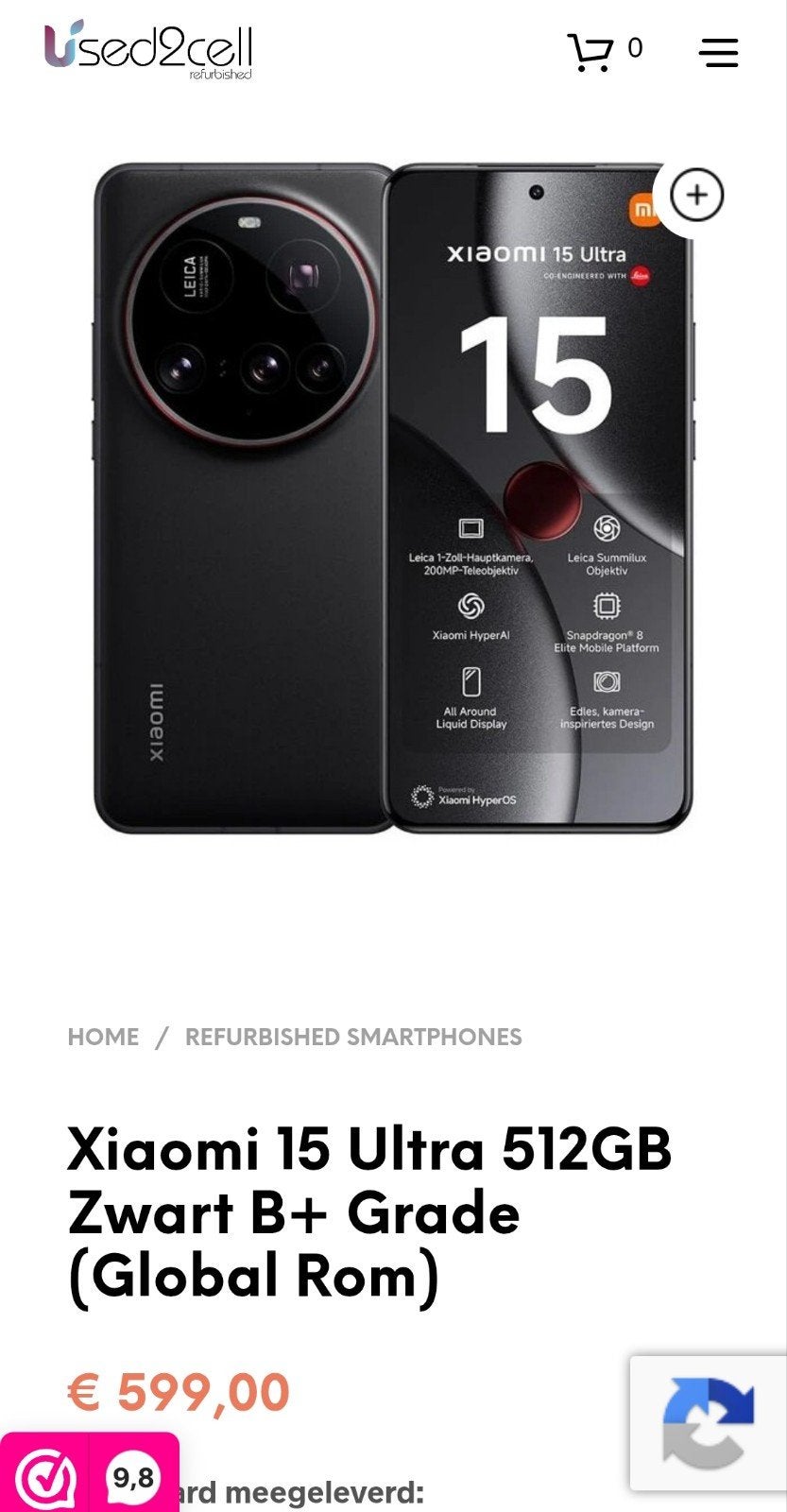 Xiaomi 15 Ultra 512GB Zwart B+ Grade (global rom), Ophalen of Verzenden, Zo goed als nieuw, 6 megapixel of meer