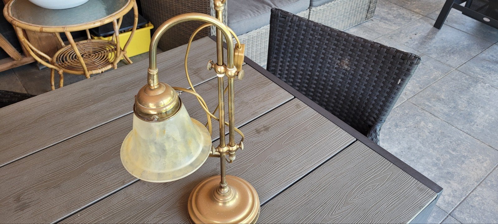 Antieke Messing Bureaulamp en Scheepslamp Set, Ophalen of Verzenden