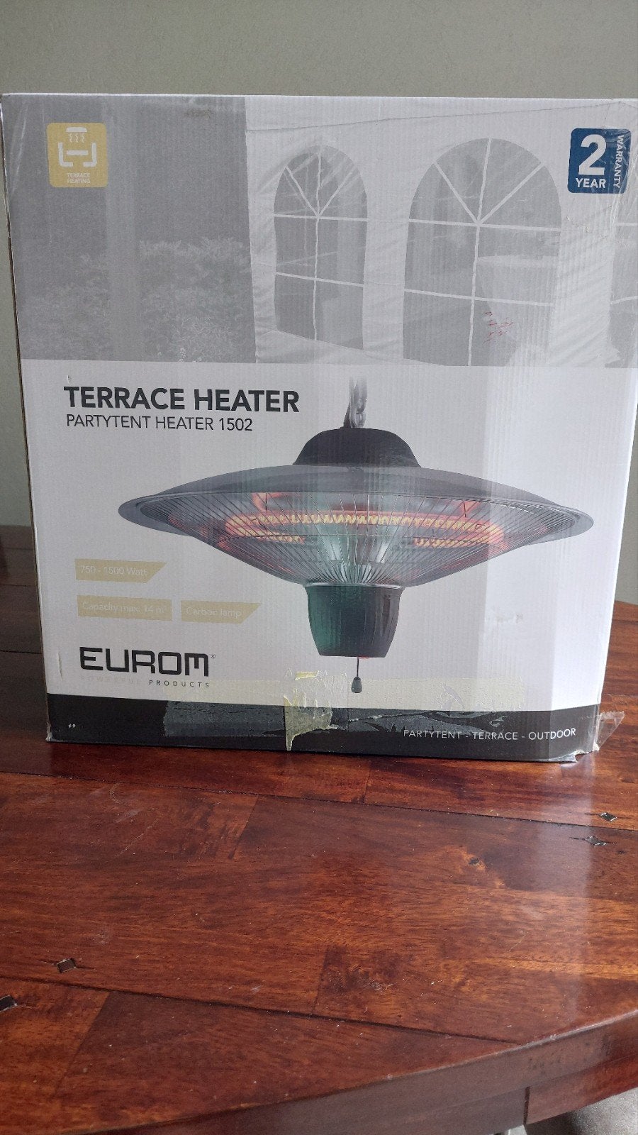 Terras warmtelamp Ook makkelijk in de voortent te gebruiken., Tuin en Terras, Ophalen of Verzenden