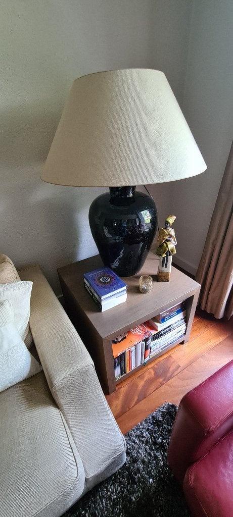 LANDELIJKE AARDEWERKEN TAFELLAMP van antieke pot, Huis en Inrichting, Met schakelaar, Textiel, E27 (groot), Zo goed als nieuw